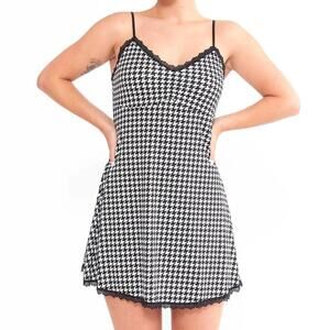 Goth black white checkered houndstooth dress Gothic minidress Sourpuss lke new S